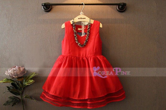 dress merah korea anak cewek